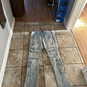 Men's Skinny Jeans in Distressed Gray